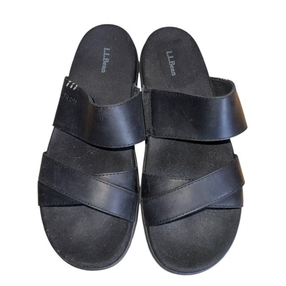 LL Bean Go-Anywhere Strap Sandals Womens 7M Pre-Owned Leather Black Gorpcore